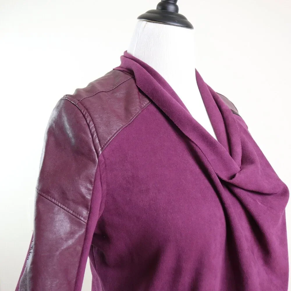 BlankNYC Size S Draped Front Moto Jacket Faux Suede Cabernet - Picture 8 of 12